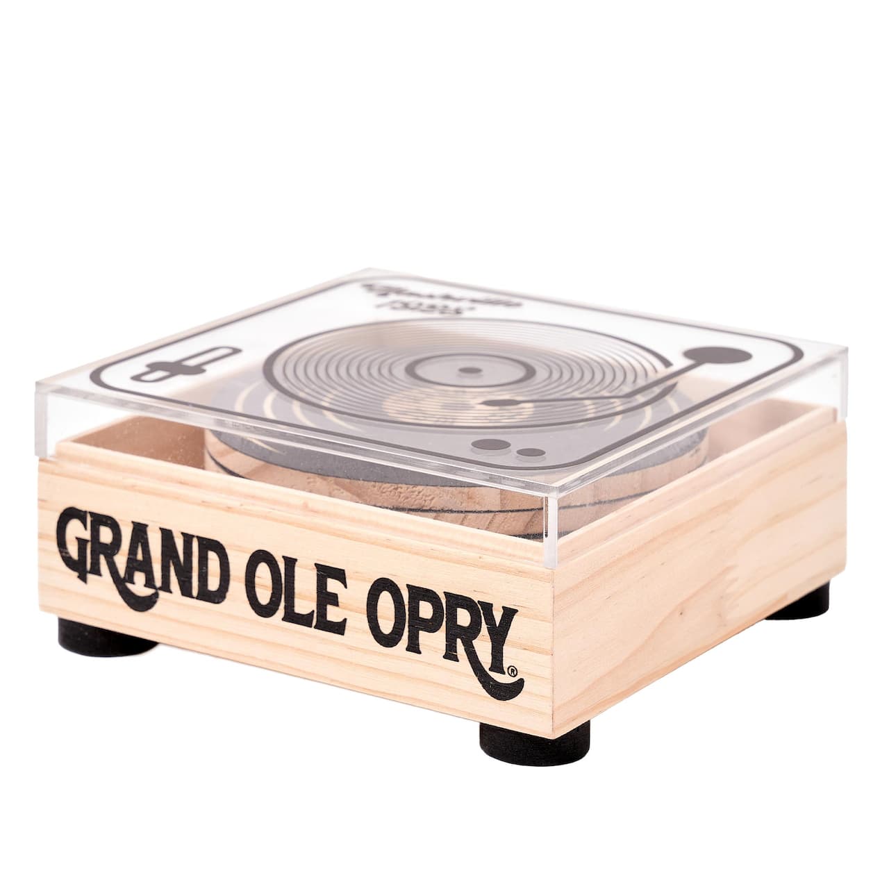 American Art Decor Grand Ole Opry Nashville 1925 Vinyl Record Wooden Coaster Set of 6 - 2.75" H x 5.5" L